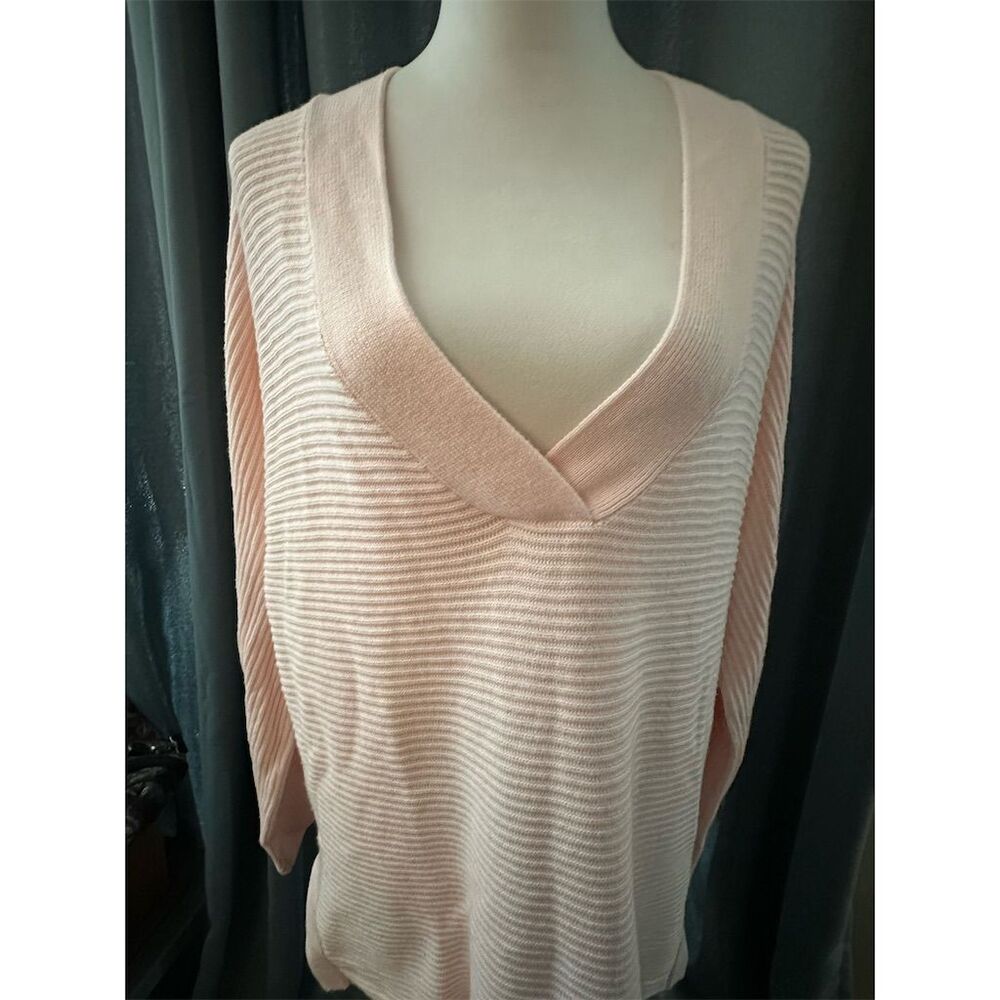 Haven Women's XL Pink Oversized V-Neck Knit Sweater Pullover